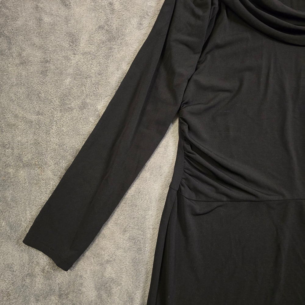 Chic Black Cowl Neck Midi Dress Small Ruched Draped Bodycon Cocktail Party Gala - Picture 6 of 16